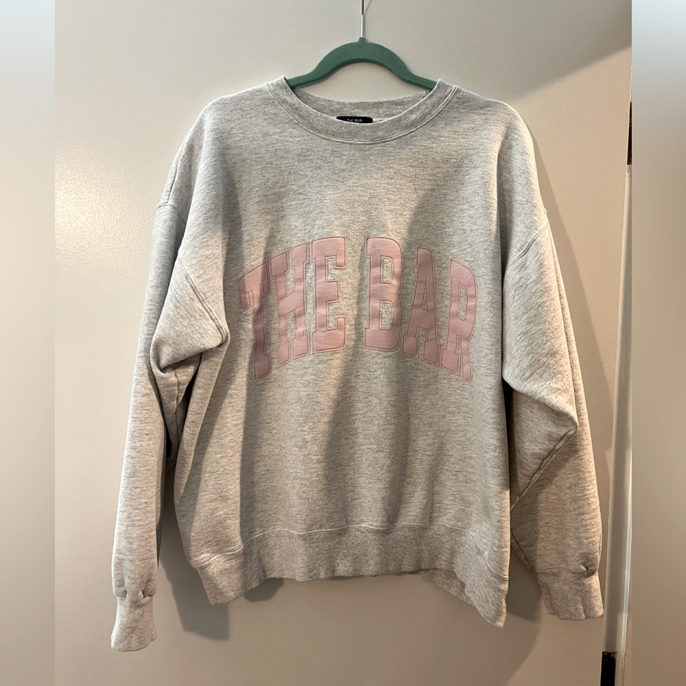 The Bar Varsity Sweatshirt.  Grey with light pink. Size Large.